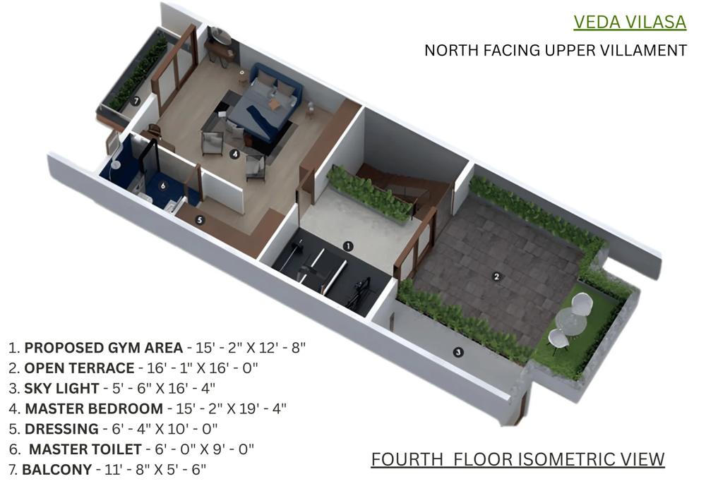 Fourth floor, upper villament (triplex)